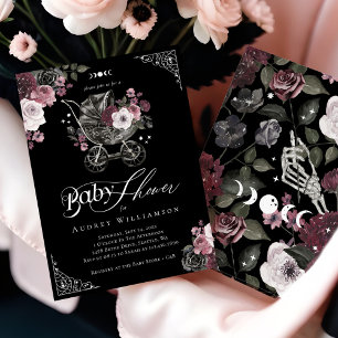  Bloemen Gotische Wandelwagen Spooky Baby shower Kaart