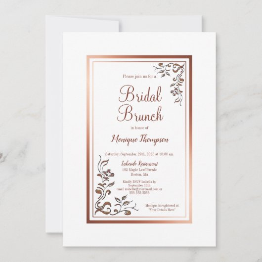 Bloemen Goud Border Bridal Brunch Kaart (Voorkant)