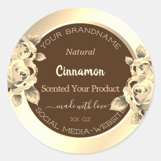  Bloemen Goud Bruin Product Verpakkingsetiketten Ronde Sticker (Voorkant)