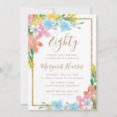 Bloemen Goud Glitter Border 80e Tachtig Verjaardag Kaart (Voorkant)