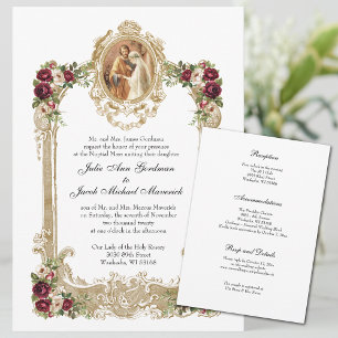 Bloemen & Goud Katholieke bruiloft & receptie Kaart