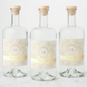 Bloemen Goud Monogram Bruiloft Likeurfles Etiket (Flessen)