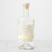 Bloemen Goud Monogram Bruiloft Likeurfles Etiket (Voorkant)
