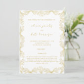 Bloemen Goud Wit Voor & Achterbruiloft Kaart (Staand voorkant)