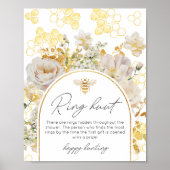 Bloemen gouden bijenring jacht vrijgezellenfeest s poster (Voorkant)