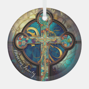 Bloemen Grace Glas in lood Religieus Kruis Glas Ornament