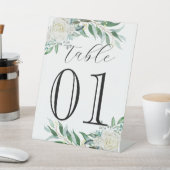 Bloemen, groen, aangepaste nummer, bruiloft, café reclamebord met voetstuk (Insitu)