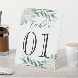 Bloemen, groen, aangepaste nummer, bruiloft, café reclamebord met voetstuk