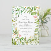 Bloemen Groen Bladgroen Verjaardagsfeest Uitnodigi Kaart (Staand voorkant)