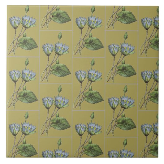bloemen Groen Blauw Geel Water Lily Tegeltje (Voorkant)