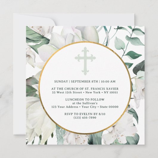 Bloemen groen cirkel doop uitnodiging (Achterkant)