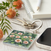 Bloemen Groen Elegante Waterverf Sleutelhanger (Voorkant Rechts)