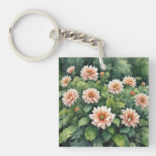 Bloemen Groen Elegante Waterverf Sleutelhanger (voorkant)