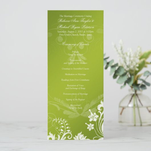  Bloemen Groen en Wit Trouwprogramma Programma (Staand voorkant)