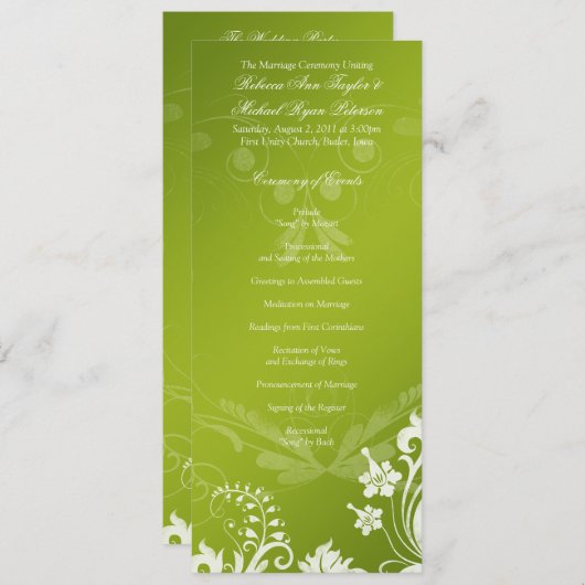 Bloemen Groen en Wit Trouwprogramma Programma (Voorkant / Achterkant)