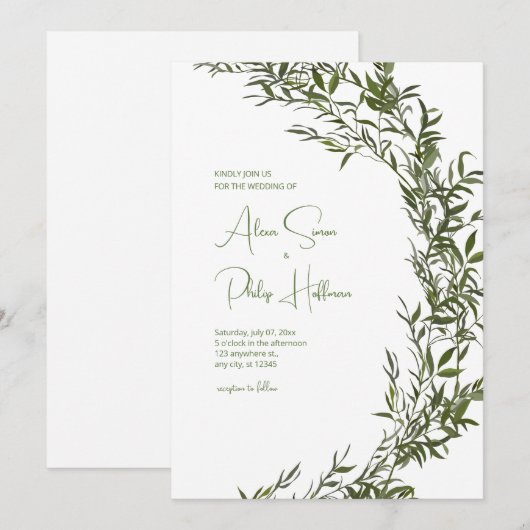 Bloemen groen Kaart in Waterverf stijl bruiloft (Voorkant / Achterkant)