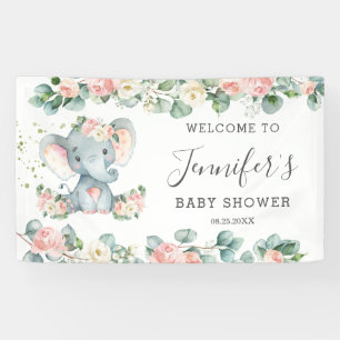 Bloemen groen olifant Baby shower meisje welkom Spandoek