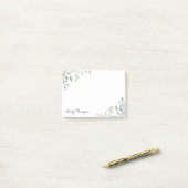 Bloemen groen rand monogram naam post-it® notes (Op bureau)