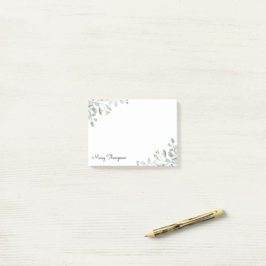 Bloemen groen rand monogram naam post-it® notes (Op bureau)