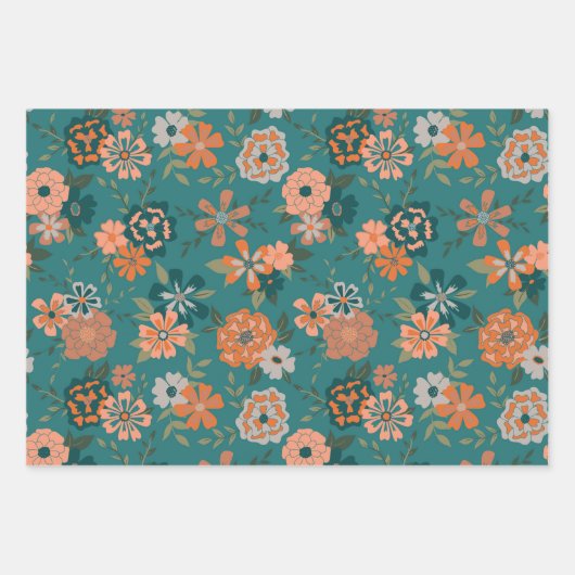 Bloemen Groen Sinaasappel Botanische Gift Inpakpapier Vel (Voorkant 3)