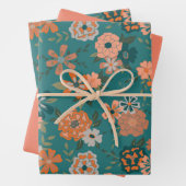 Bloemen Groen Sinaasappel Botanische Gift Inpakpapier Vel (In situ)