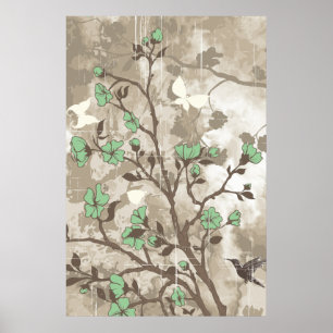bloemen groen taupe bloemengrunge op maat poster