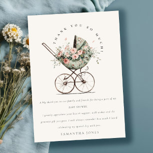 Bloemen Groene Blush wandelwagen Baby shower Bedankkaart