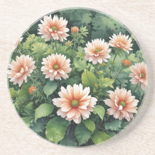 Bloemen Groene Elegante Aquarel Zandsteen Onderzetter (Voorkant)
