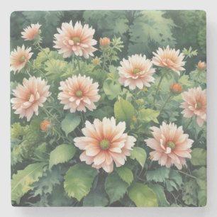 Bloemen Groene Elegante Waterverf Stenen Onderzetter