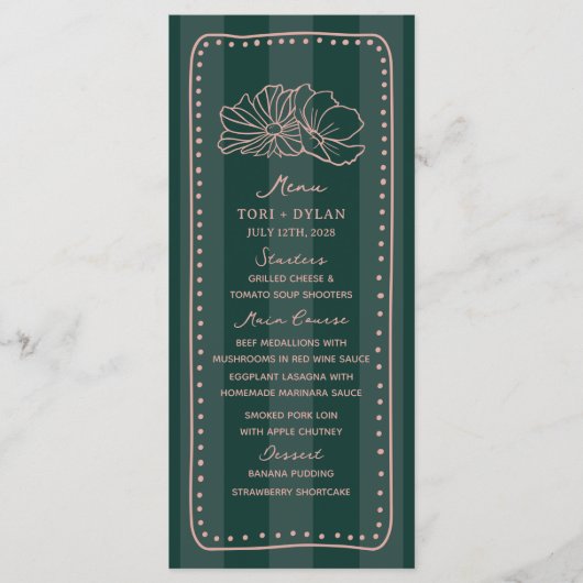 Bloemen Groene Streep Tropische bruiloft Menu (Voorkant)