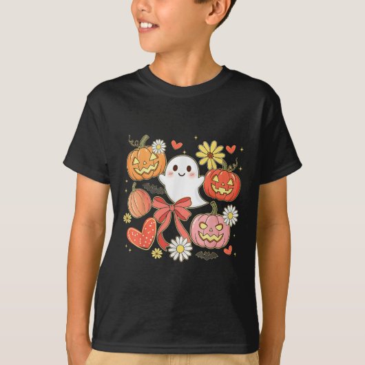 Bloemen Halloween Ghost Jack-o-lantern Coquette Bo T-shirt (Voorkant)