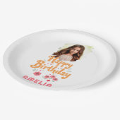 Bloemen Happy Birthday Handlettering Foto Papieren Bordje (Gekanteld)