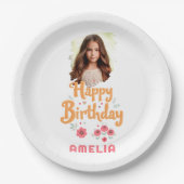 Bloemen Happy Birthday Handlettering Foto Papieren Bordje (Voorkant)