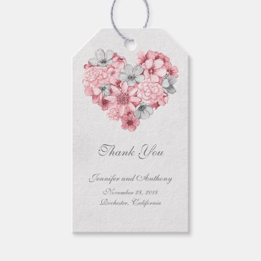 Bloemen  hart bruiloft cadeaulabel (Voorkant)