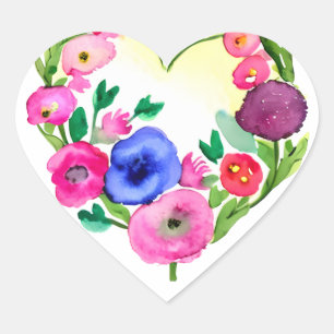 Bloemen Hart Krans Pastel Waterverf Paarse Blauw Sticker
