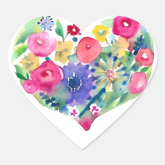 Bloemen Hart Krans Pastel Waterverf Roze Rozen Hart Sticker (Voorkant)