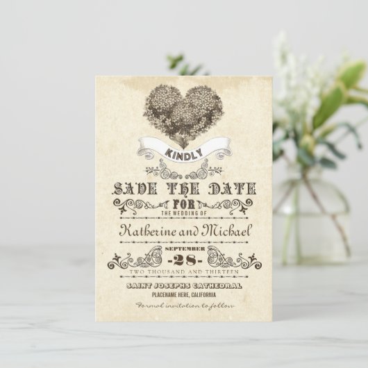 Bloemen  Hart Uniek Bewaar de datumkaarten Save The Date (Staand voorkant)