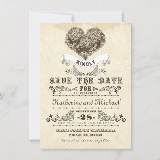 Bloemen  Hart Uniek Bewaar de datumkaarten Save The Date (Voorkant)