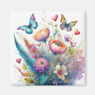 Bloemen, harten en vlinders magneet