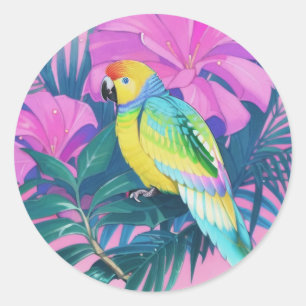 Bloemen/Hawaïanen/Tropisch/papegaai Ronde Sticker