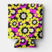Bloemen heldere neonpatroon karmozijn en gele stro blikjeskoeler (Voorkant)