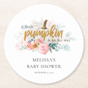 Bloemen herfst Herfst pompoen Baby shower Ronde Kartonnen Onderzetter