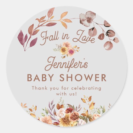 Bloemen Herfst in liefde Baby shower gunst Ronde Sticker (Voorkant)