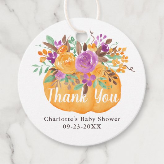Bloemen herfst Kleine pompoen waterverf dank u Bedankjes Labels (Voorkant)