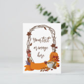 Bloemen Herfst Krans Herfstbloemen Pompoenkoffie Feestdagenkaart (Staand voorkant)