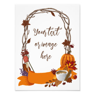 Bloemen Herfst Krans Herfstbloemen Pompoenkoffie Foto Afdruk