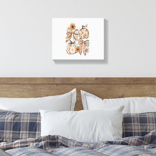 Bloemen Herfst Pompoen Coquette Boho Herfst Bow Canvas Afdruk (Insitu (Slaapkamer))