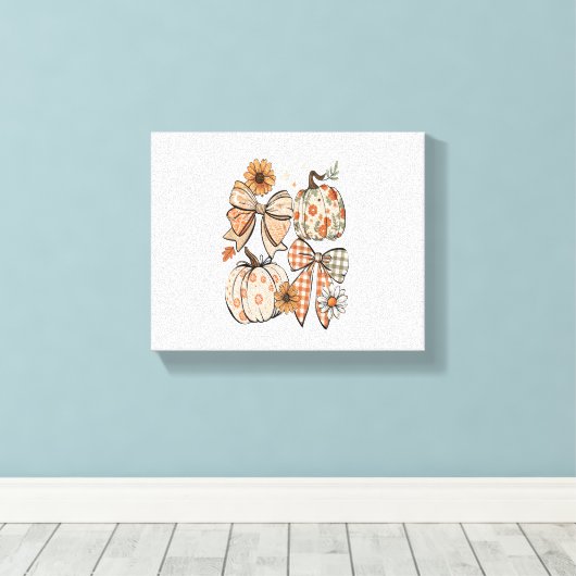 Bloemen Herfst Pompoen Coquette Boho Herfst Bow Canvas Afdruk (Insitu (Houten vloer))