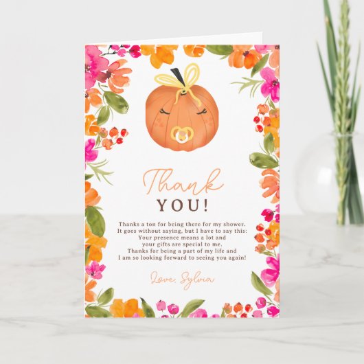 Bloemen Herfst schattig klein pompoen baby shower Bedankkaart (Voorkant)