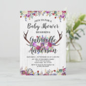 Bloemen Herten Antler Boeket Baby shower Uitnodigi Kaart (Staand voorkant)